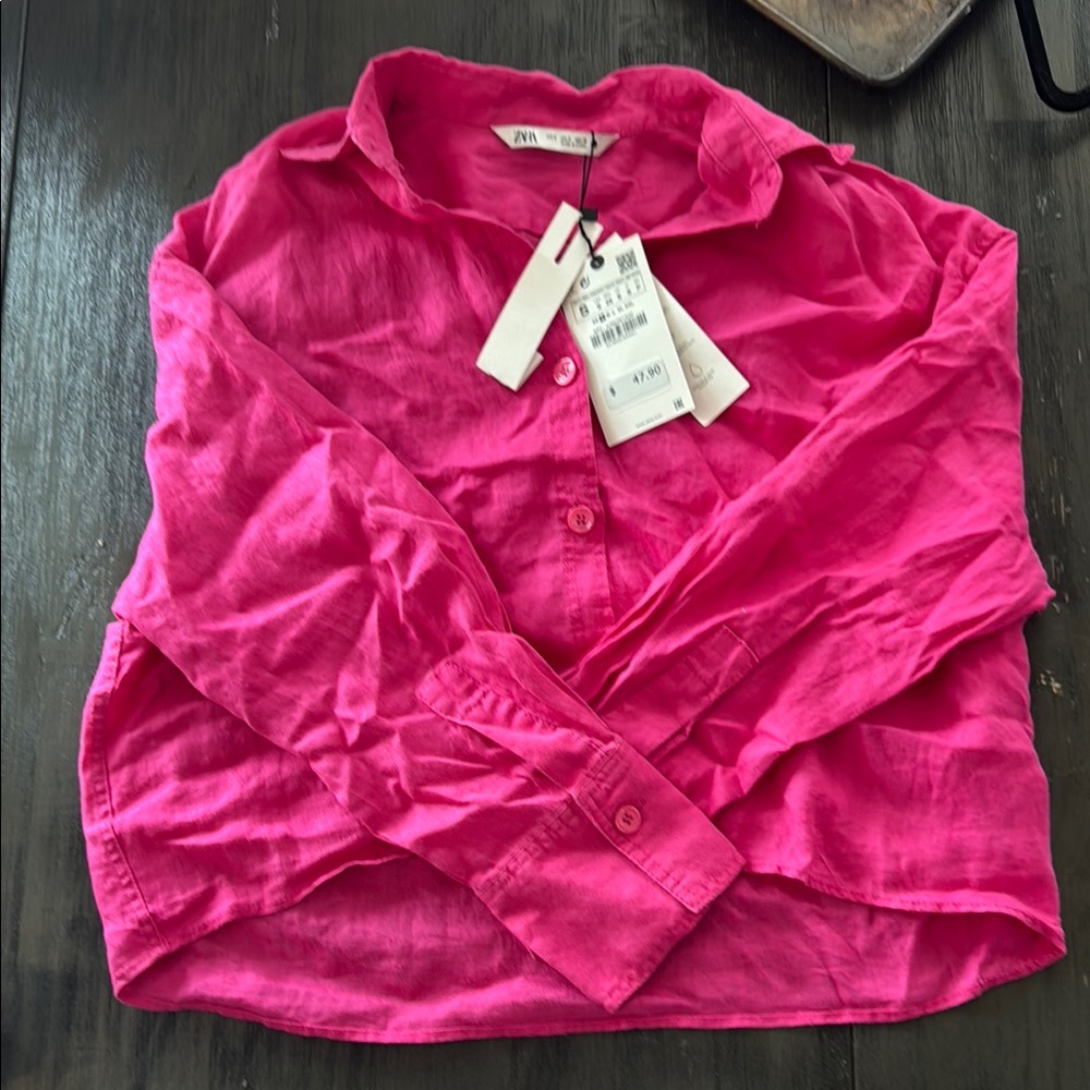 Zara Fuchsia Linen Long Sleeve Shirt